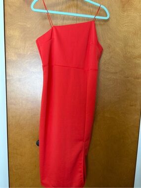 Orange /coral Asymmetric Spaghetti Strap Midi Dress